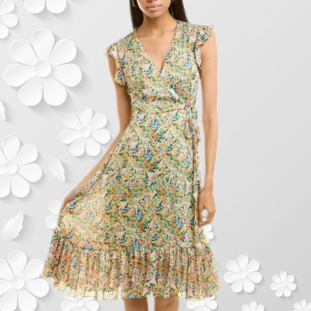 Sage Collective Floral Green Wrap Dress.